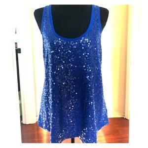 Blue sequin tank top